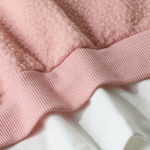 Cartoon Print Stitching Hem Teddy Round Neck Casual Cute Sweatshirt