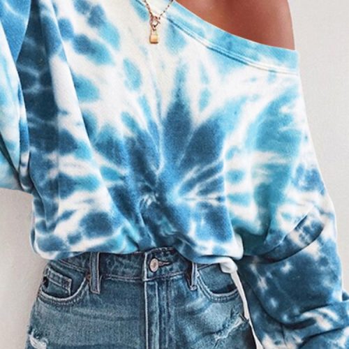 OOTD Women Tie Dye Printing Puff Sleeve Fashion European Loose Sweatshirt
