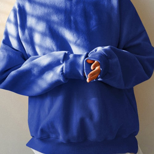 Women Solid Color Thick Round Neck Puff Sleeve Narrow Cuff Long Sleeve Pullover Sweatshirt