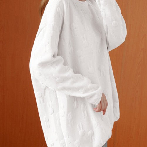 Women Loose All Rabbits Print Stereogram Solid Casual Pullover Sweatshirt