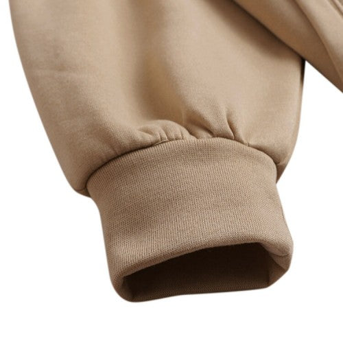 Women Loose Pocket Raglan Solid Color Long Sleeve Casual Hooded Sweatshirt