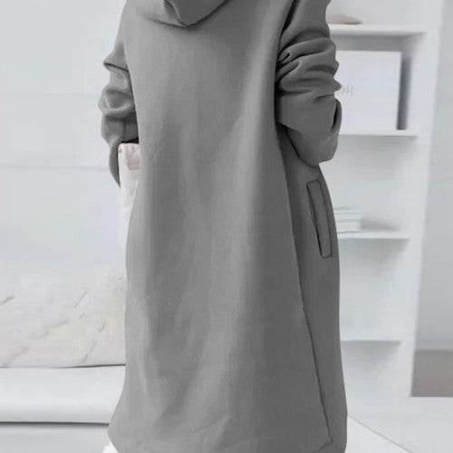 Women Solid Color Side Pocket Asymmertrical Hem Hoodie With Front Zipper