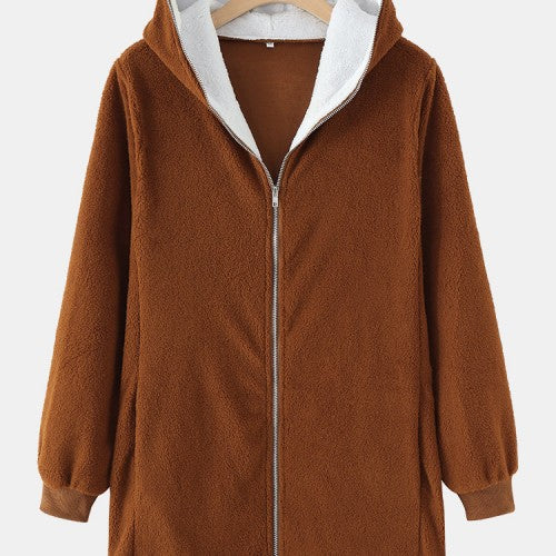 Women Full-Zip Thermal Hooded Solid Long Sleeve Warm Sweatshirts