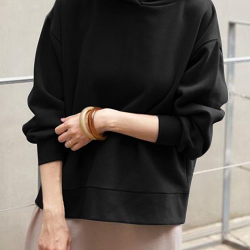 Women Solid Hooded Back Slit Nicely Design Hem Leisure Sweatshirt