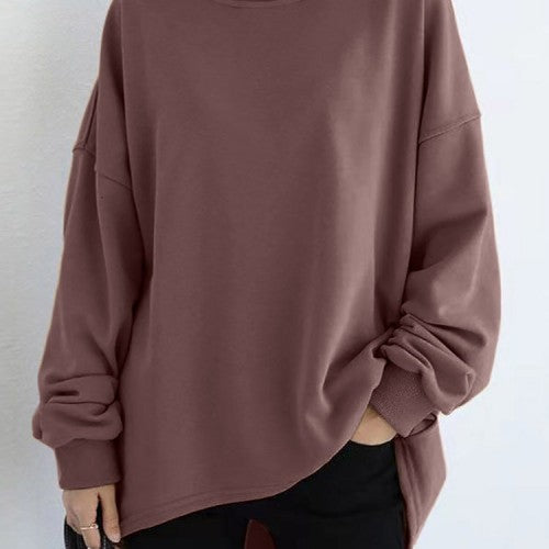 Women Loose Thick Back Fork High Low Solid Casual Pullover Sweatshirt