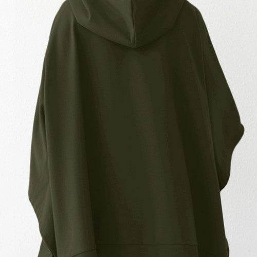 Women Solid Color Turtleneck Collar Dolman Sleeveless Retro Hooded Sweatshirt