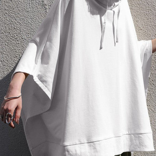 Women Solid Color Turtleneck Collar Dolman Sleeveless Retro Hooded Sweatshirt