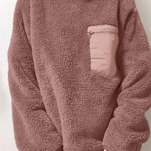 Casual Patchwork Pocket Wool Plush Comfortable Sweatshirt for Women