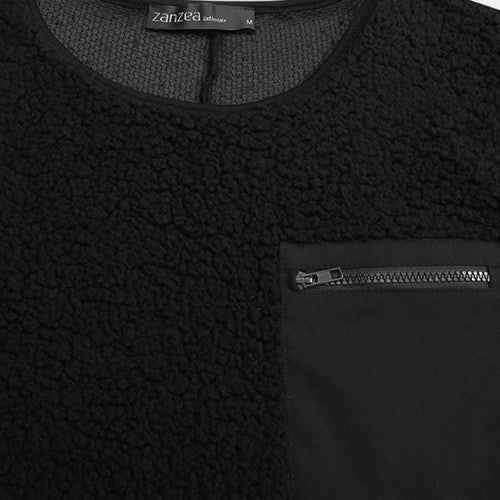 Casual Patchwork Pocket Wool Plush Comfortable Sweatshirt for Women