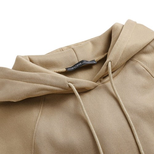 Women Loose Pocket Raglan Solid Color Long Sleeve Casual Hooded Sweatshirt