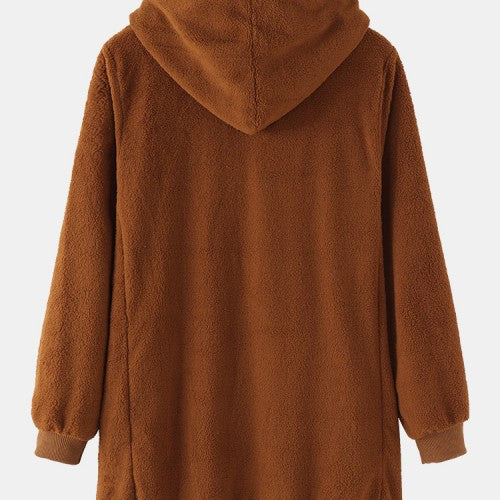 Women Full-Zip Thermal Hooded Solid Long Sleeve Warm Sweatshirts