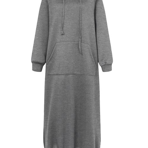 Women Solid Simple Daily Drawstring Calf Length Hoodie with Pocket