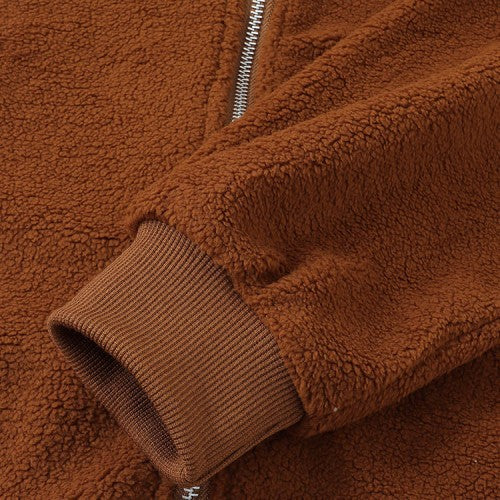 Women Full-Zip Thermal Hooded Solid Long Sleeve Warm Sweatshirts