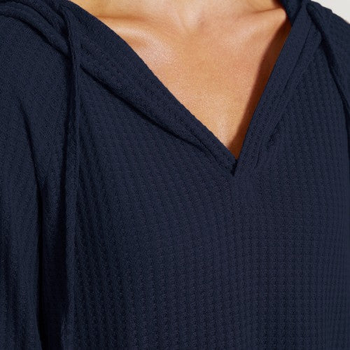 Women Solid Hood V-Neck Drawstring Vein Long Sleeve Hooded Sweatshirts