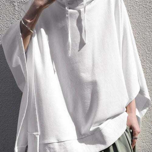 Women Solid Color Turtleneck Collar Dolman Sleeveless Retro Hooded Sweatshirt