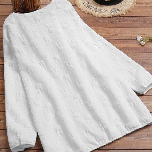 Women Loose All Rabbits Print Stereogram Solid Casual Pullover Sweatshirt