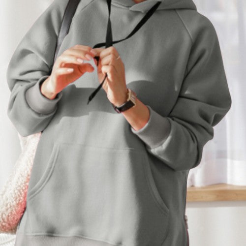 Women Solid Casual Raglan Sleeve Side Split Sweatshirt Hoodies