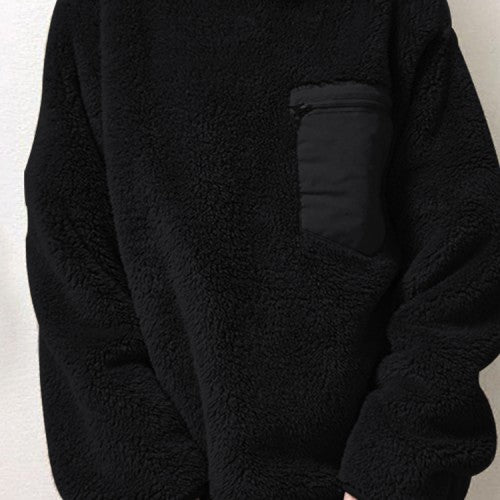 Casual Patchwork Pocket Wool Plush Comfortable Sweatshirt for Women