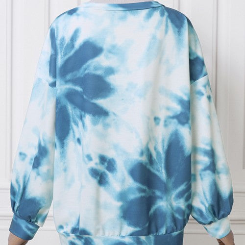 OOTD Women Tie Dye Printing Puff Sleeve Fashion European Loose Sweatshirt
