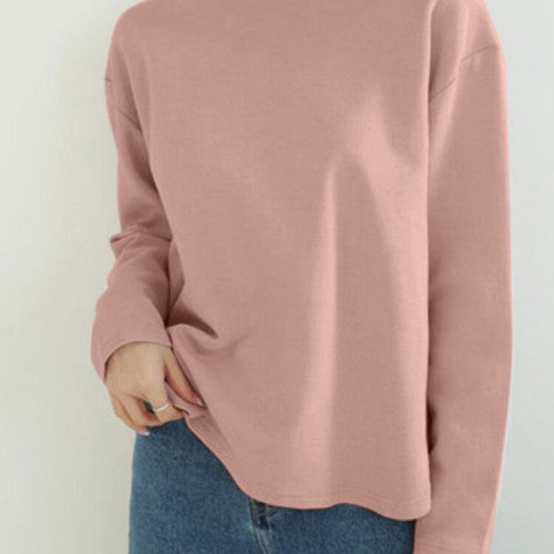 Women Long Sleeve Loose Solid Side Fork High Low Casual Pullover Sweatshirt