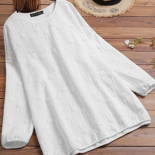 Women Loose All Rabbits Print Stereogram Solid Casual Pullover Sweatshirt