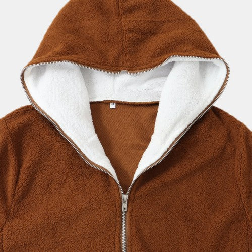 Women Full-Zip Thermal Hooded Solid Long Sleeve Warm Sweatshirts