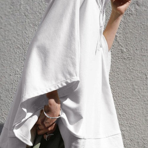 Women Solid Color Turtleneck Collar Dolman Sleeveless Retro Hooded Sweatshirt