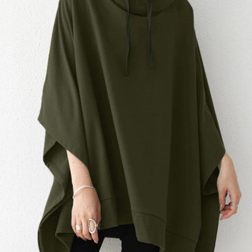 Women Solid Color Turtleneck Collar Dolman Sleeveless Retro Hooded Sweatshirt