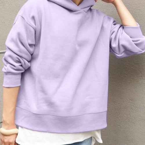 Women Solid Hooded Back Slit Nicely Design Hem Leisure Sweatshirt
