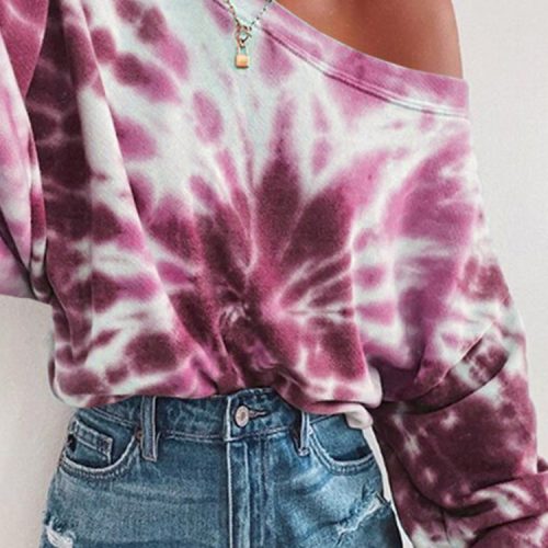 OOTD Women Tie Dye Printing Puff Sleeve Fashion European Loose Sweatshirt