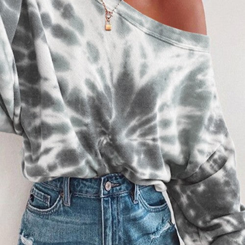 OOTD Women Tie Dye Printing Puff Sleeve Fashion European Loose Sweatshirt