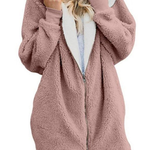 Women Full-Zip Thermal Hooded Solid Long Sleeve Warm Sweatshirts