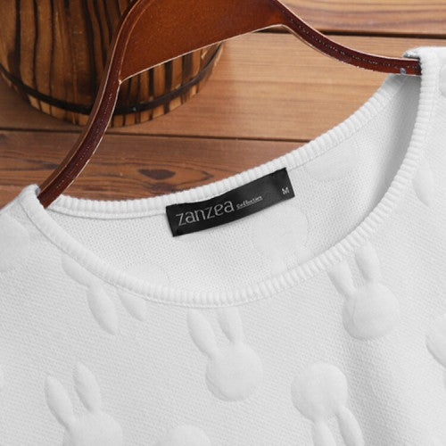 Women Loose All Rabbits Print Stereogram Solid Casual Pullover Sweatshirt