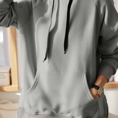 Women Solid Casual Raglan Sleeve Side Split Sweatshirt Hoodies