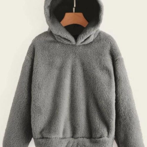 Women Fluffy Rabbits Ears Solid Cartoon Cute Hooded Patchwork Long Sleeve Casual Sweatshirt