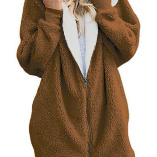 Women Full-Zip Thermal Hooded Solid Long Sleeve Warm Sweatshirts