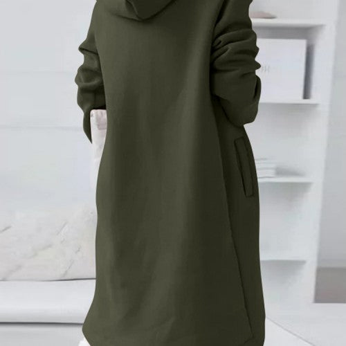Women Solid Color Side Pocket Asymmertrical Hem Hoodie With Front Zipper
