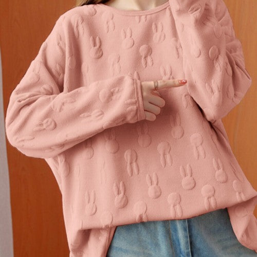 Women Loose All Rabbits Print Stereogram Solid Casual Pullover Sweatshirt