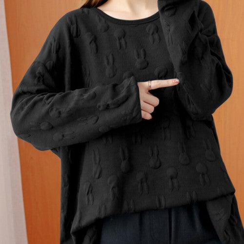 Women Loose All Rabbits Print Stereogram Solid Casual Pullover Sweatshirt