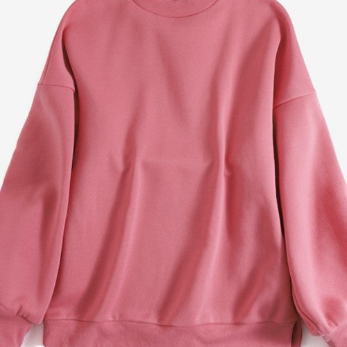 Women Solid Color Thick Round Neck Puff Sleeve Narrow Cuff Long Sleeve Pullover Sweatshirt