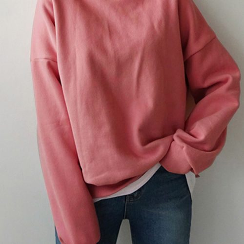 Women Solid Color Thick Round Neck Puff Sleeve Narrow Cuff Long Sleeve Pullover Sweatshirt