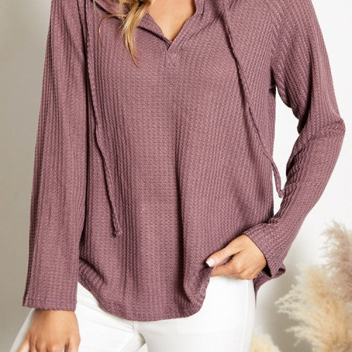 Women Solid Hood V-Neck Drawstring Vein Long Sleeve Hooded Sweatshirts