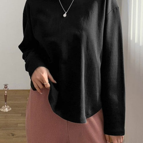 Women Long Sleeve Loose Solid Side Fork High Low Casual Pullover Sweatshirt