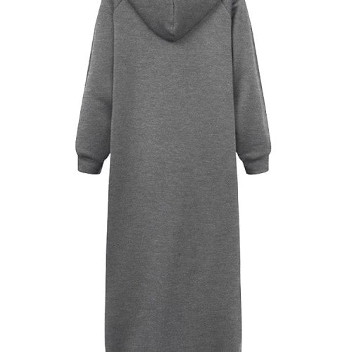 Women Solid Simple Daily Drawstring Calf Length Hoodie with Pocket