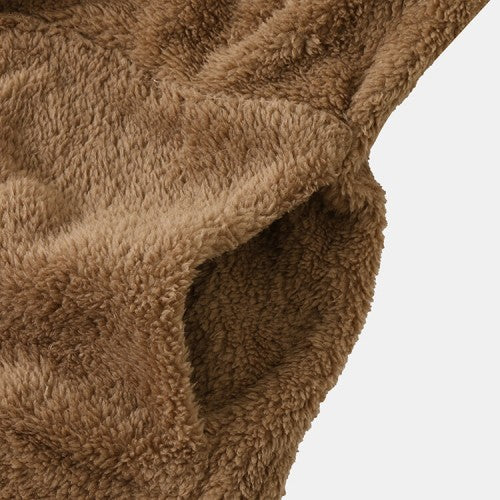 Women Plush Coat Open Front Side Pockets Casual Hooded Sweatshirt