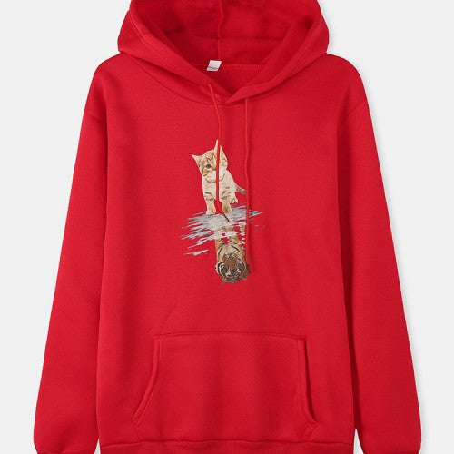 Women Cute Cat Graphic Print Long Sleeve Casual Pullover Hoodie