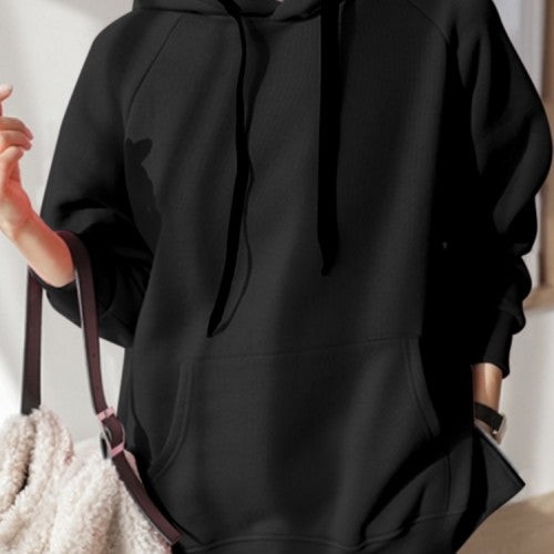 Women Solid Casual Raglan Sleeve Side Split Sweatshirt Hoodies