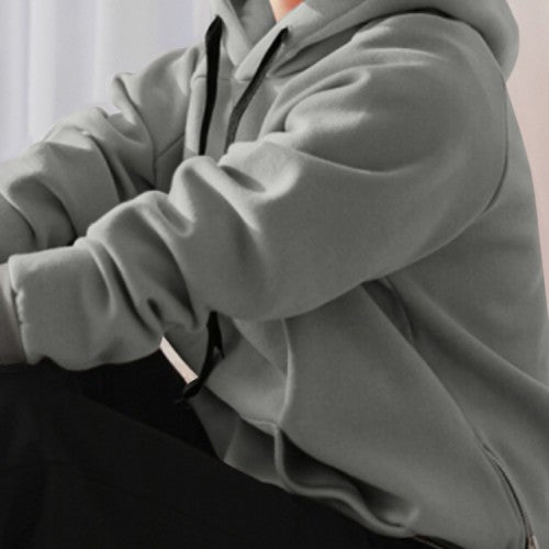 Women Solid Casual Raglan Sleeve Side Split Sweatshirt Hoodies