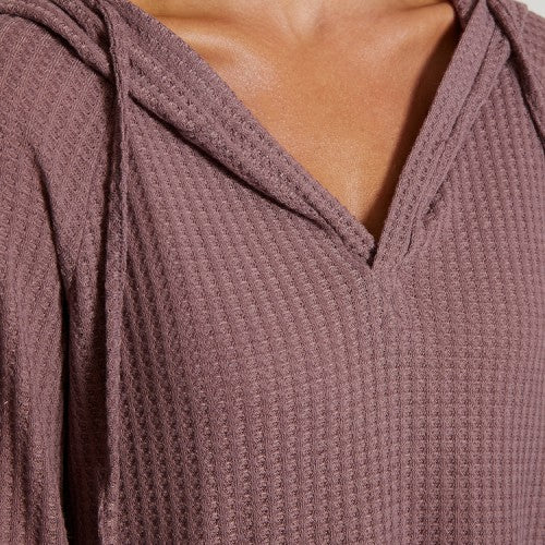 Women Solid Hood V-Neck Drawstring Vein Long Sleeve Hooded Sweatshirts