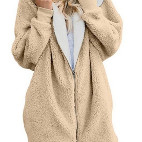 Women Full-Zip Thermal Hooded Solid Long Sleeve Warm Sweatshirts